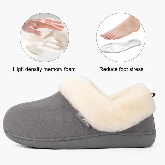 Women's Warm Winter Gray Velvet Fuzzy Collar House Slippers Bootie Shoes - Picture 3 of 6